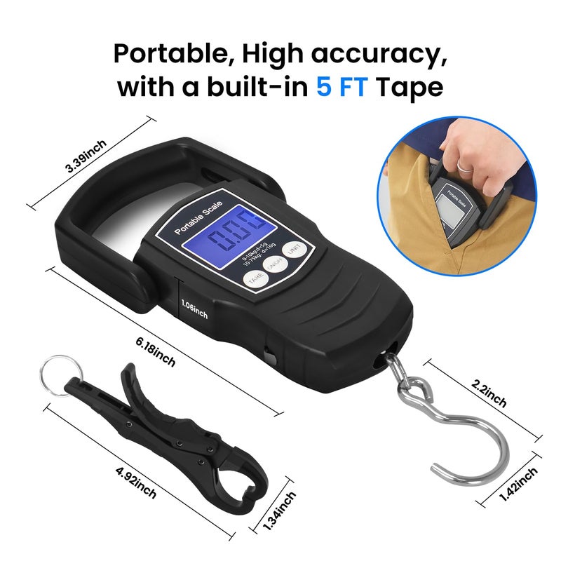 NaRener Digital Fish Scale, 75KG （165LB） Professional Fishing Scale Luggage Scale & Fish Lip Gripper Set with 5FT Tape Measure (with A Lip GRIPER) - Image 2